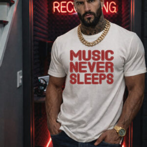 Music Never Sleeps T-Shirt — Retro Groove Tee for Musicians & Music Lovers
